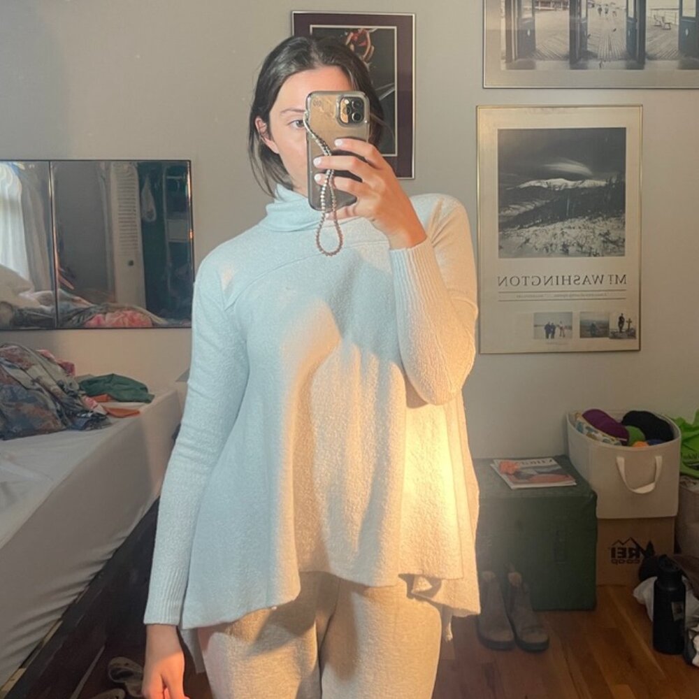 Free People Drape Drape Oversized Crop Knit Sweater Cowl Neck Light Blue Size XS